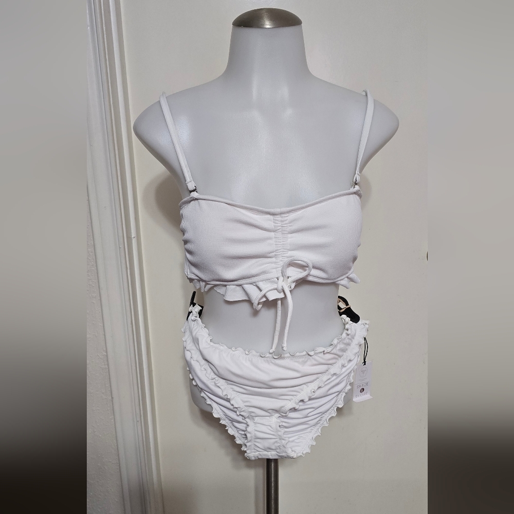 #1006 White Ruched Bikini Set